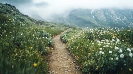 Mountain path through wildflowers