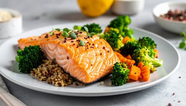 Lachs mit Gem&uuml;se und Quinoa