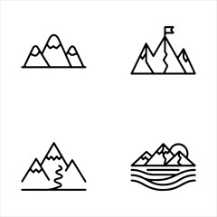 A Professional Outdoor Mountains Icon Symbol, Showcasing Adventure Tourism and Peak Summit Climbing in a Flat Design Minimalist Vector for Travel Success Landscape Nature Hiking Elevation High.