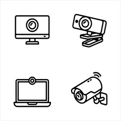 A Professional Communication Web Camera Icon Symbol, Showcasing Video Streaming and Digital Conferencing Hardware in a Flat Design Minimalist Vector for Technology Work From Home Success.