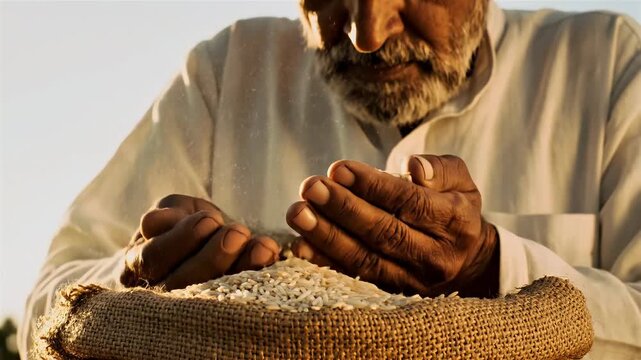 Farmers Harvest - A Close-Up of Rice Grains and Hard Work.
