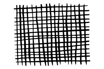 Hand-drawn black ink grid texture. Abstract hand-hatched check pattern with irregular lines. Minimalist doodle background for edgy graphic design, posters, and urban streetwear aesthetics.