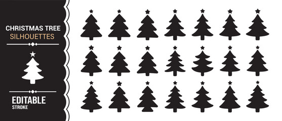 Christmas tree silhouette icon set for winter holidays and festive design