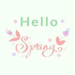 Hello Spring. Hand drawn card for decoration spring times, Mothers Day, Easter. Spring poster with crocuses. Concept of trendy spring cover.