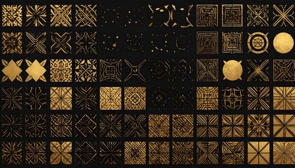 Collection of golden geometric patterns displayed in a grid on a dark background