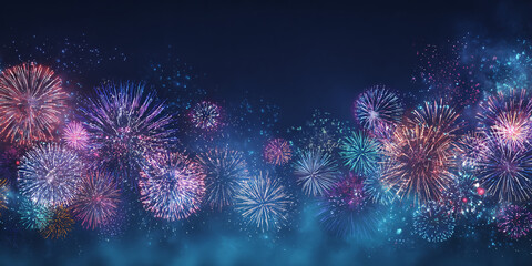 Night sky with lots of fireworks. Bright explosions of fireworks. Holiday celebration.