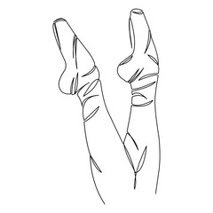 One continuous single drawing line art flat doodle ballerina, ballet, leg, dance, dancer, elegance, footwear. Isolated image hand draw contour on a white background
