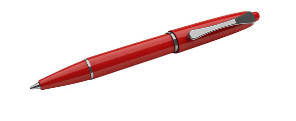 Red ballpoint pen with silver accents red pen writing instrument isolated on a transparent background