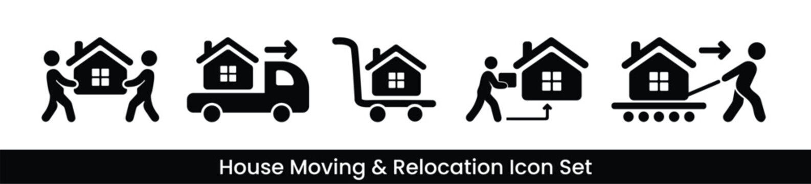House moving and relocation icon set vector_house transport and home delivery
