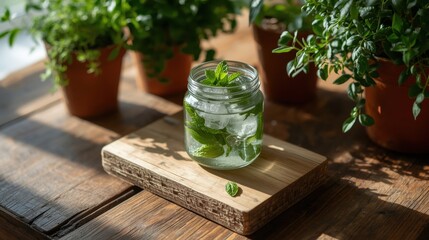 Fresh mint leaves in a glass jar