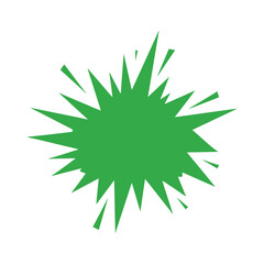 Green starburst shape with jagged edges on white background