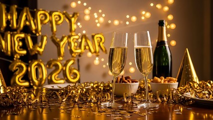 Celebrate New Year's Eve with champagne and gold decorations