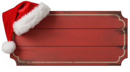Red Wooden Sign with Santa Hat christmas isolated on a transparent background