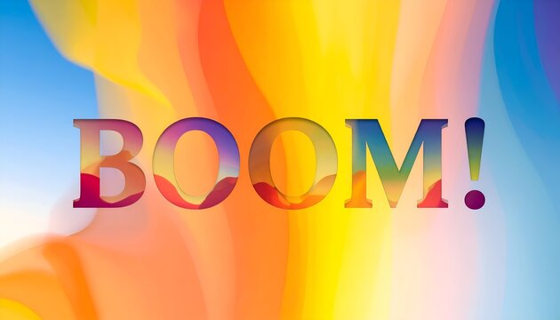 Bold "BOOM!" text overlayed with multi-colored, flowing, abstract background - Powered by Adobe
