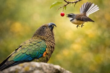 Birds interacting in a natural setting