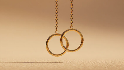 Golden interlocking rings suspended on a delicate chain minimalist jewelry design