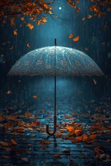 Autumn rain under umbrella