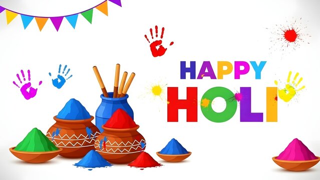 Vibrant holi celebration with colorful powders and decorations