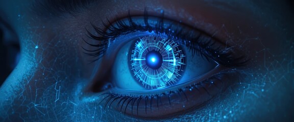 Eye with digital security graphics showing high-tech data processing Generative AI