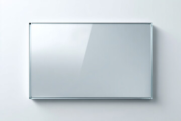 A sleek rectangular glass mirror with a silver frame against a white background