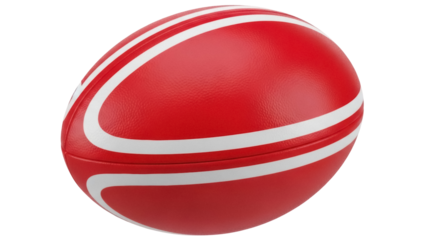 Isolated Close-up of Red and White Rugby Football, Sport Competition and Team Game Equipment