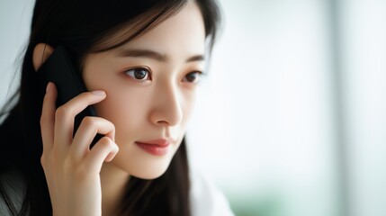 スマホで電話をする日本人女性