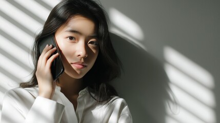 スマホで電話をする日本人女性