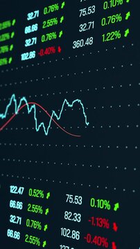 Stock index chart moves up and down, market data, trading, financial figures. Business, investment, risk, chance, graph, making money.