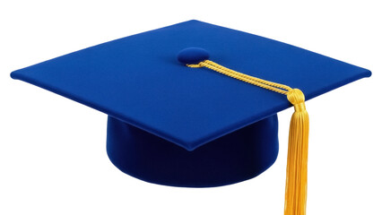 Isolated blue graduation cap with gold tassel, a symbol of academic achievement and success