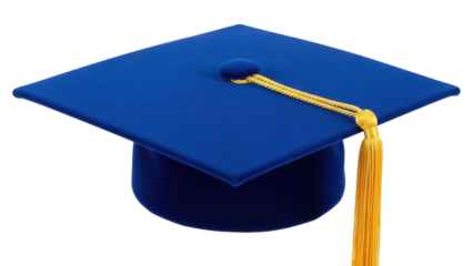 Isolated blue graduation cap with gold tassel, a symbol of academic achievement and success
