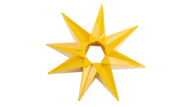 Isolated bright yellow star shape with geometric design and folded 3D effect on display