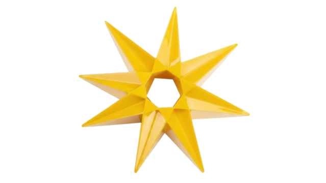 Isolated bright yellow star shape with geometric design and folded 3D effect on display - Powered by Adobe