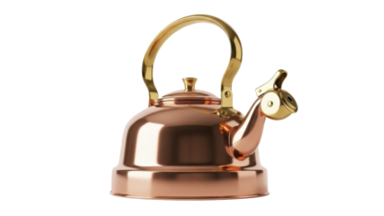 Isolated copper kettle for boiling water, antique household object, traditional kitchenware