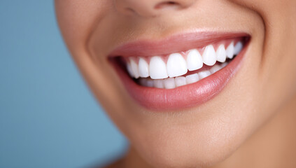 A radiant close up of a woman displaying a beautiful healthy and bright smile