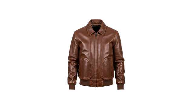 Classic brown leather bomber jacket