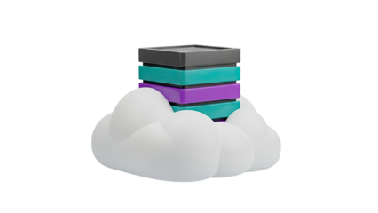 3D Cloud with stacked colorful blocks on transparent background