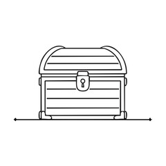 Isolated Line Art of an Antique Wooden Treasure Chest on a Delicate Ornamental Ground Line