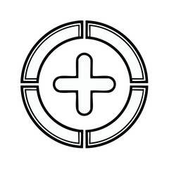 Obraz premium Medical Plus Symbol in Circle Divided into Four Sections Outline Vector Illustration