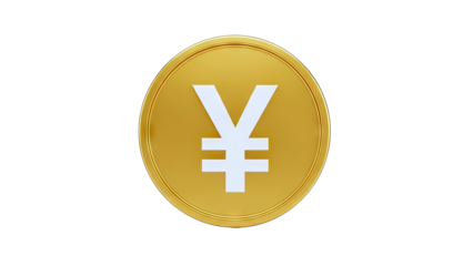 3D Golden Coin with Japanese Yen Symbol on transparent background
