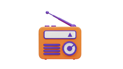 3D Retro Radio Icon on transparent background