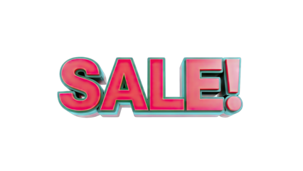 3D "SALE!" Text with Red and Teal Colors on transparent background
