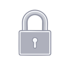 Naklejka premium Stylized Silver Padlock Isolated Security Safety Privacy Protection Cartoon Icon Illustration