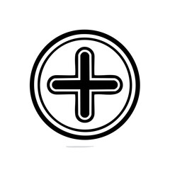 Obraz premium Bold round black plus sign vector icon, simple addition symbol or cross, creative sign for medicine or mathematics, positive shape.