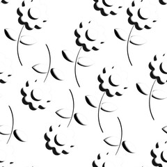 Seamless pattern with grain volume flowers. Monochrome minimalistic bachround