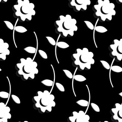 Seamless pattern with grain volume flowers. Monochrome minimalistic bachround