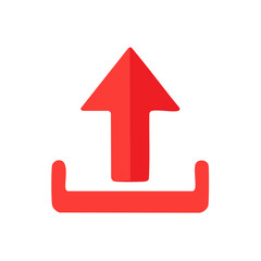 Bright Red Upload Icon Represents Data Transfer Submission and Uploading to a Server with Simplified Shapes and Bold Color