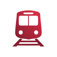 Red Train Locomotive on Rail Tracks Approaching Front View Illustration Passenger Rail Travel