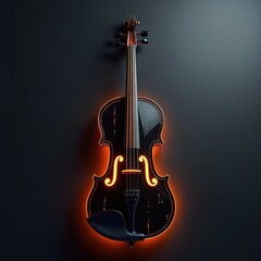 Fototapeta premium Black electric violin with glowing orange lines. Musical instrument for concerts and modern performances. Futuristic string sound art. Digital graphic design.