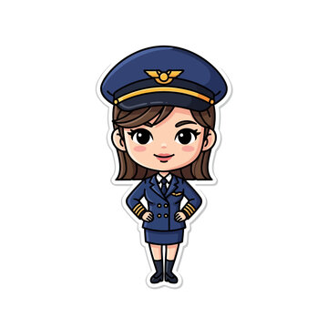 Cartoon Female Pilot in Uniform Standing.