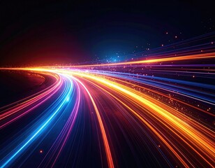 Dynamic, abstract display of vibrant streaks of light curving against a deep, dark background